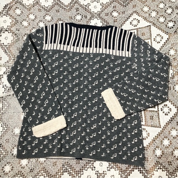 ANTHROPOLOGIE Field & Flower piano music note cardigan sweater cottagecore - Picture 5 of 9